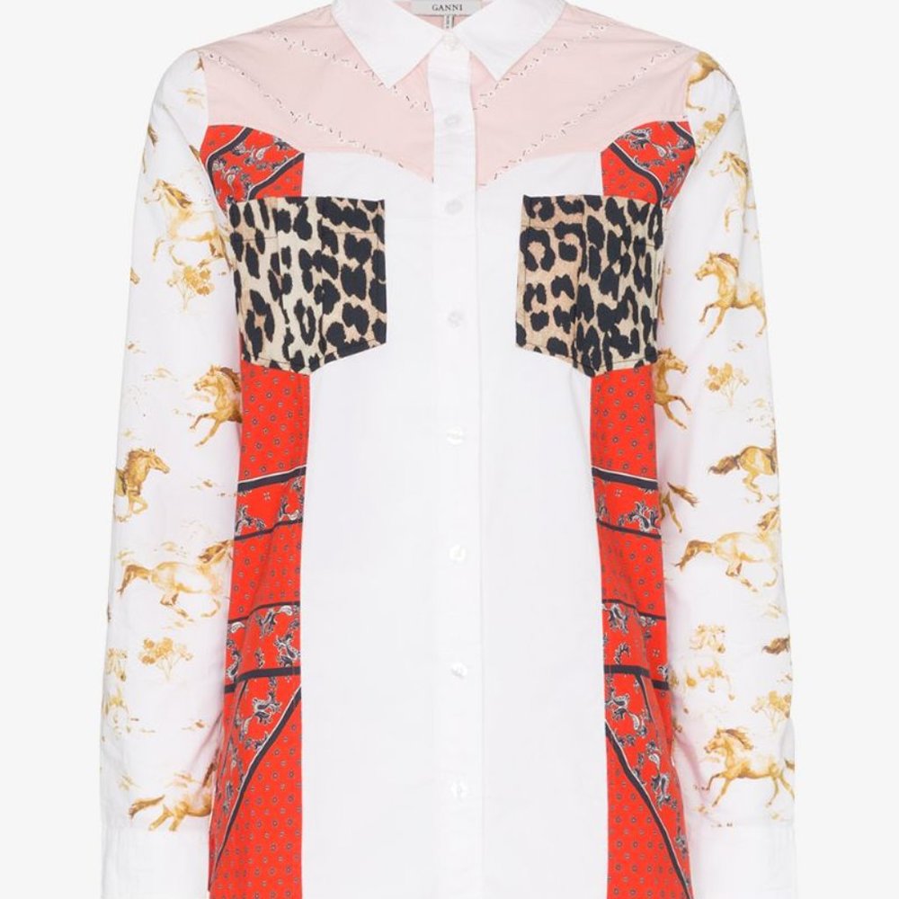 Ganni Sweeny Patchwork Print Button Down Shirt - image 3